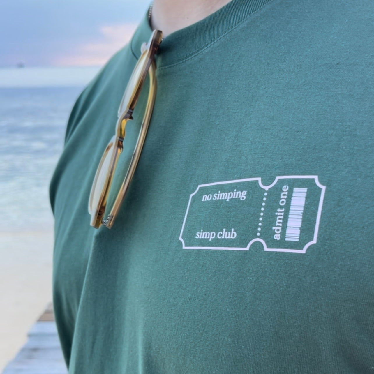 No simping simp club ticket t-shirt | Dark green